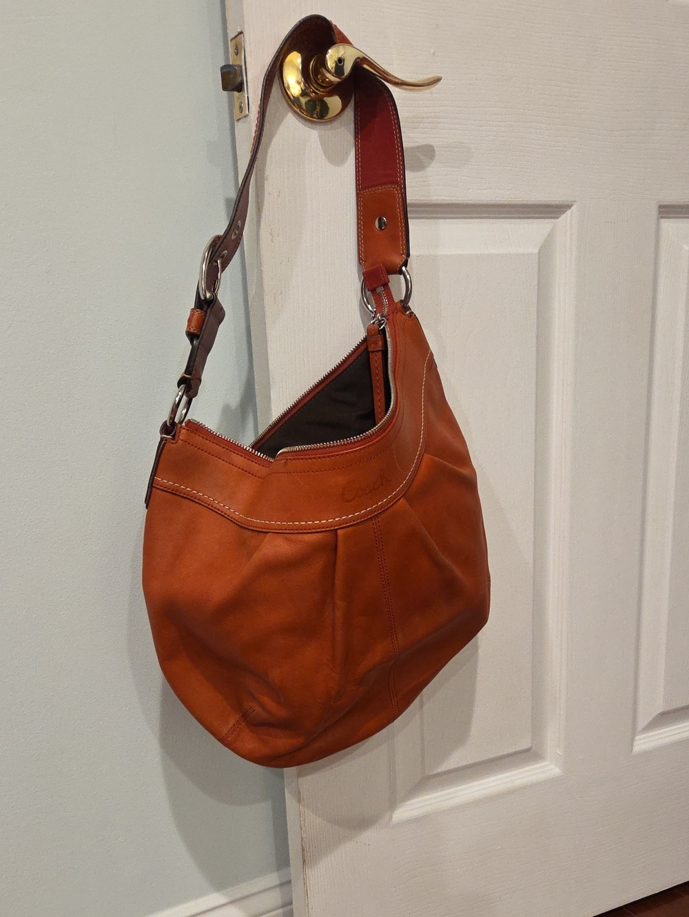 Coach Leather Shoulder Hobo Bag in Cognac Tan